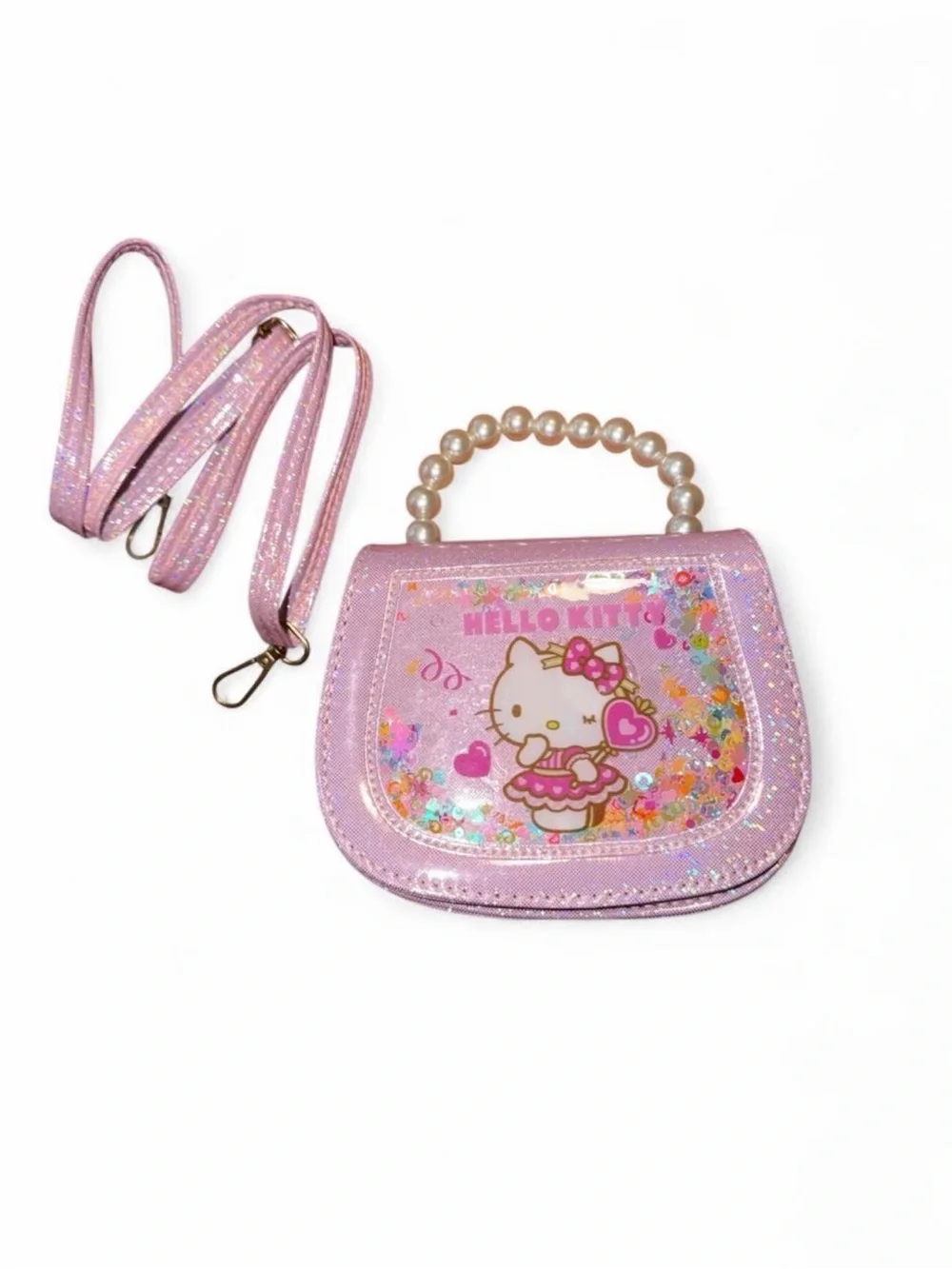Hello Kitty Shimmer Pink Kids Handbag with Pearl Handle